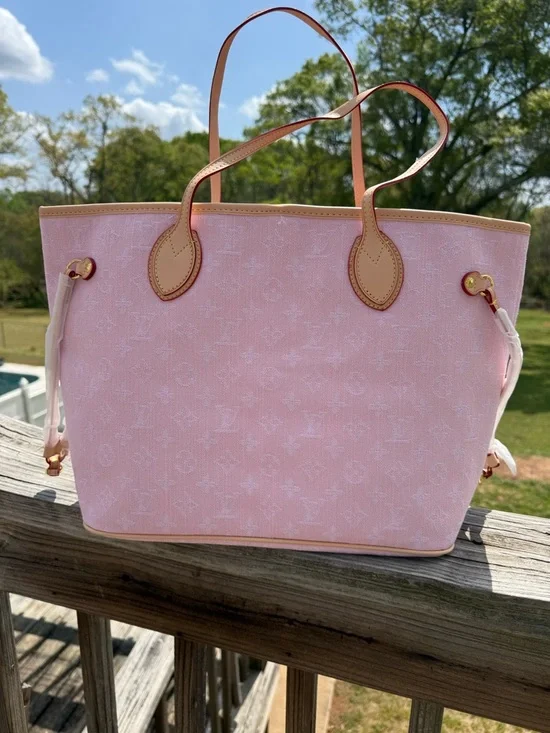 Fashion inspired Pink Canvas Tote Bag with Tan Trim - Picture 7 of 7